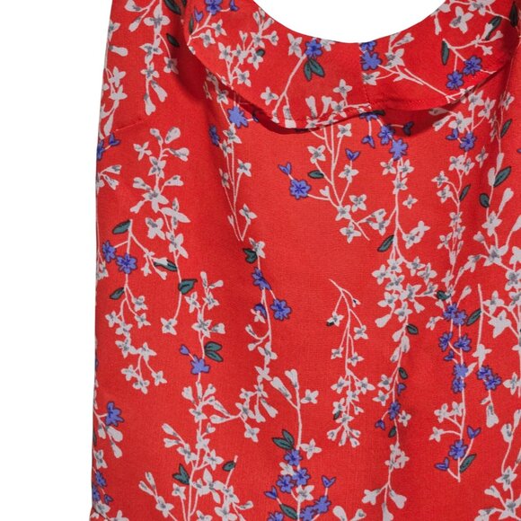Anthropologie Moon River Red Floral Top Womens Size Medium Ruffle Sleeveless - Picture 3 of 7